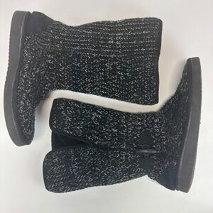 Airwalk Womens Mid Calf Black Knit Boots Slip On Casual Cozy Winter Warm 6.5
